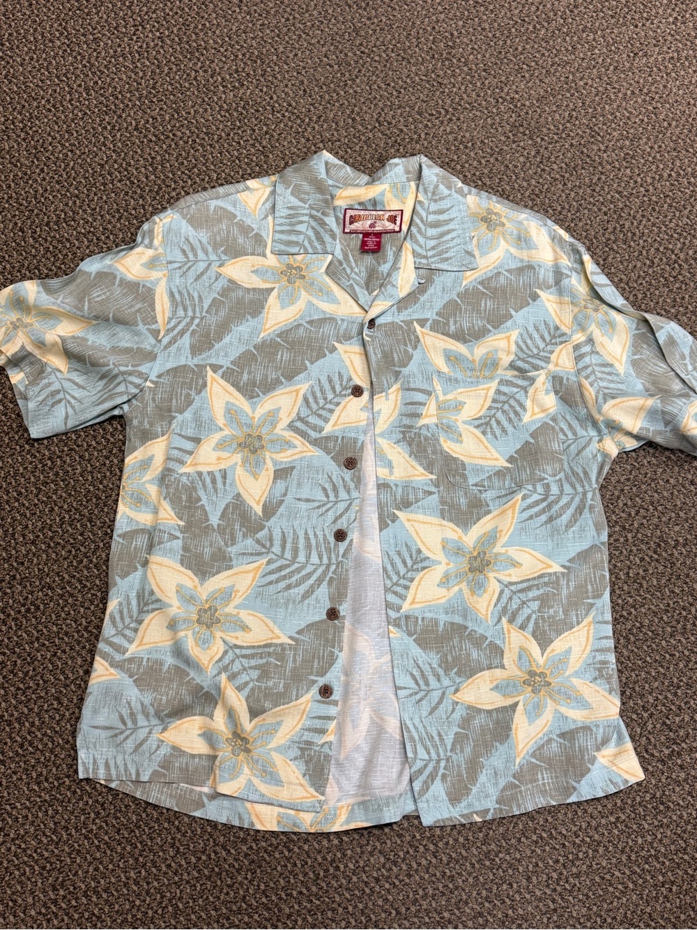 Vintage Caribbean Joe Light‎ Blue & Cream Tropical Camp Shirt Sz S